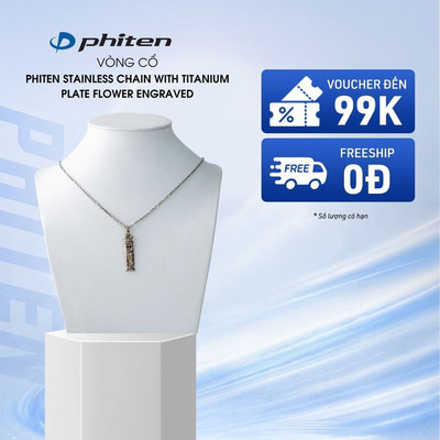 Vòng Cổ Phiten Stainless Chain With Titanium Plate Flower Engraved 45+5cm Hỗ Trợ Cân Bằng Cơ Thể Chăm Sóc Sức Khỏe