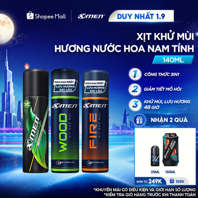 Xịt Khử Mùi XMen 140ml Amazon Hunt/Wood/Fire - Hương Thơm Nam Tính, Giảm Tiết Mồ Hôi, Khô Thoáng