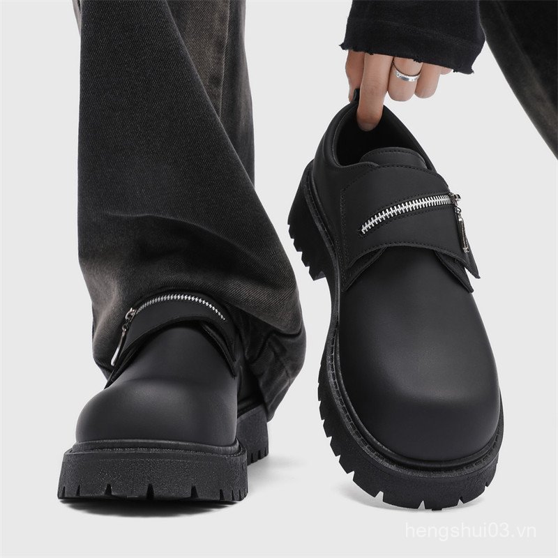 Giày Nam Anh Retro Nam Giày Da Thanh Thiếu Niên Thể Thao Đế Dày Cao Đen Toe Derby Giày XUR6