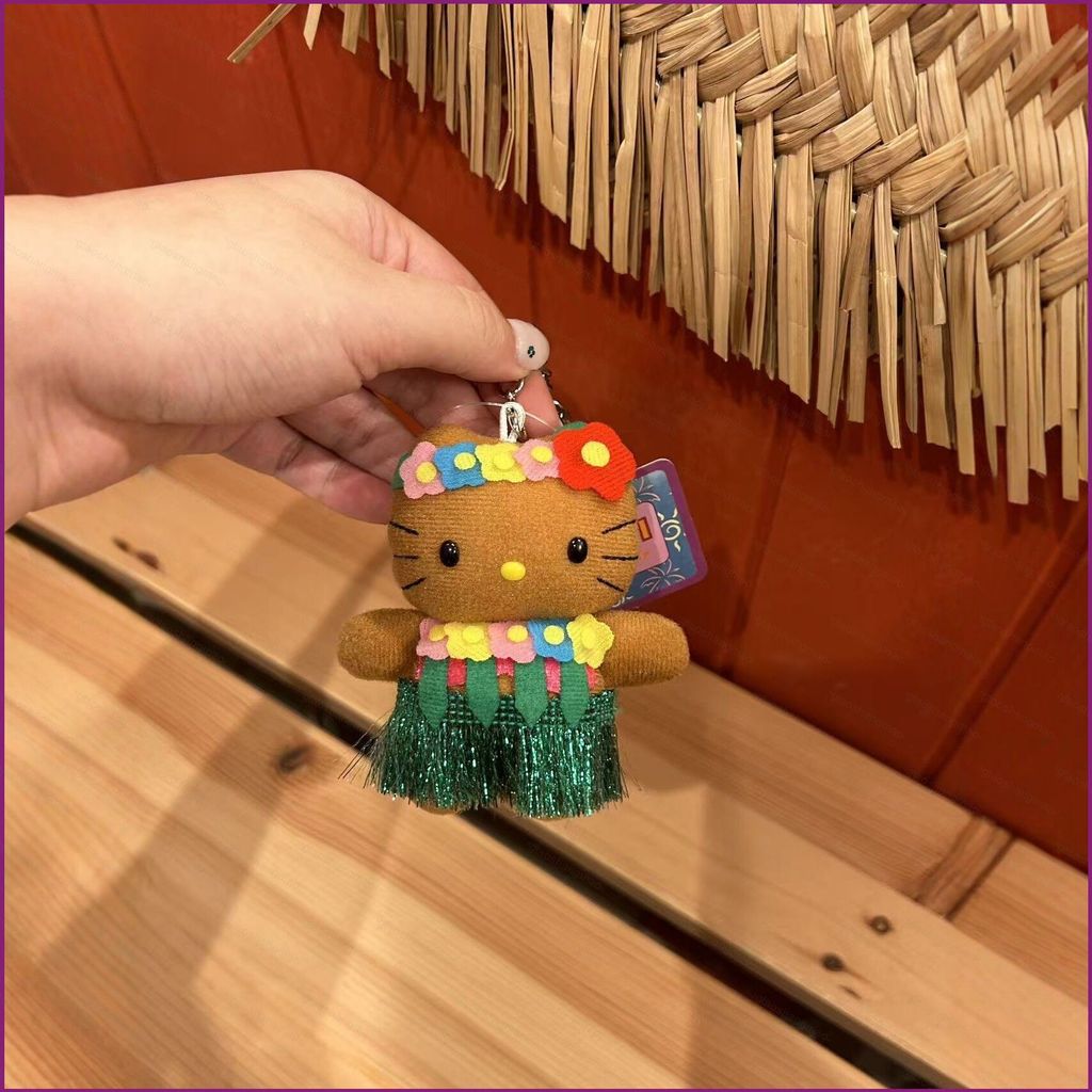 YT4 Hello Kitty Plushie Hawaii Hula Dance Da Đen Kitty Móc Khóa Túi Mặt Dây Chuyền Quà Tặng