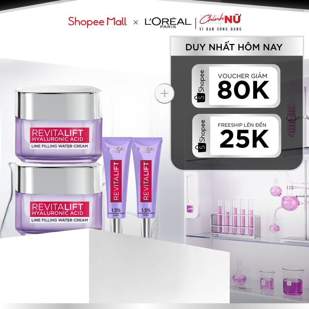 Bộ 2 kem dưỡng 50ml và 2 serum 7.5ml L'Oréal Paris Revitalift Hyaluronic Acid