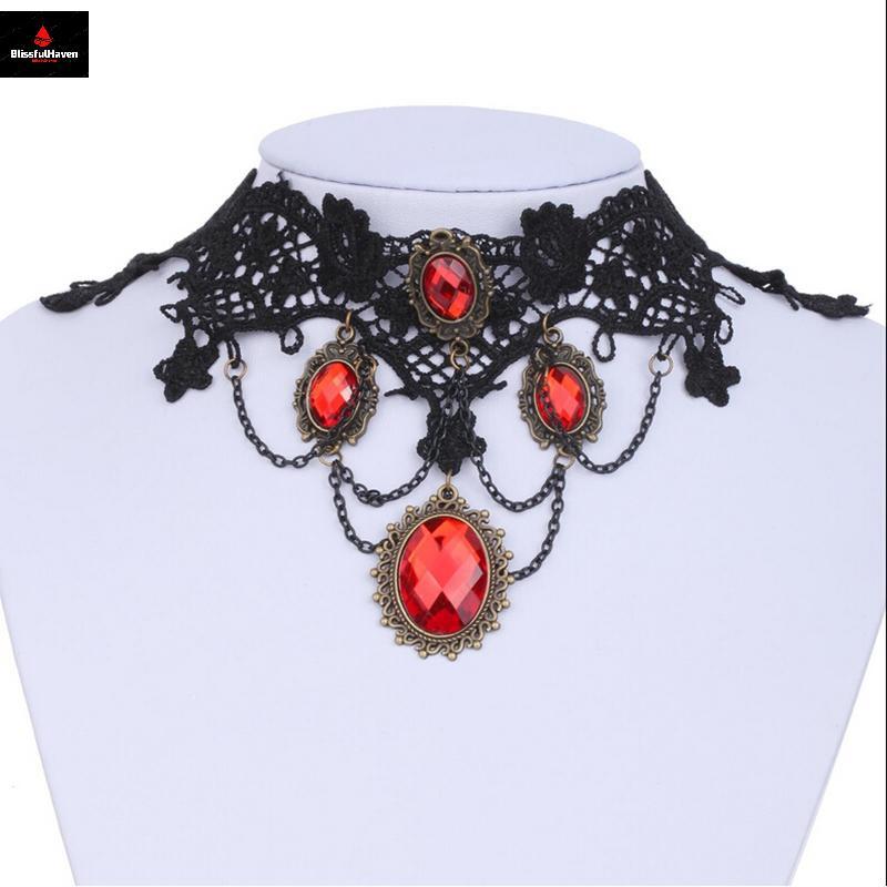 Chuột qua hình ảnh để zoom Hot-Ornate-Lace-Collar-Red-Crystal-Chain-Pendant-Nelace-Prom-Jewelry