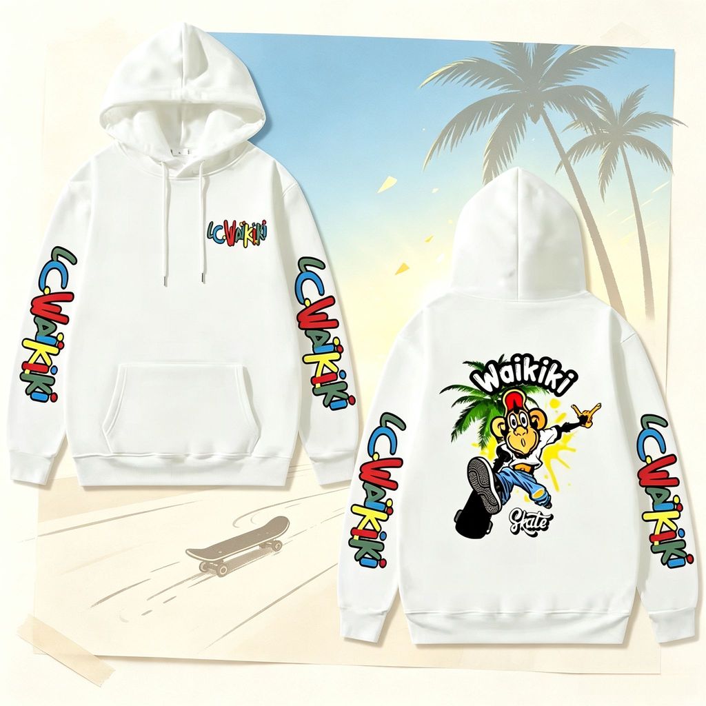 LC Waikiki Monkey Pop Art Ván Trượt Áo Khoác Teen Cassual Phong Cách Thích Hợp Để Mặc Hàng Ngày Nam 