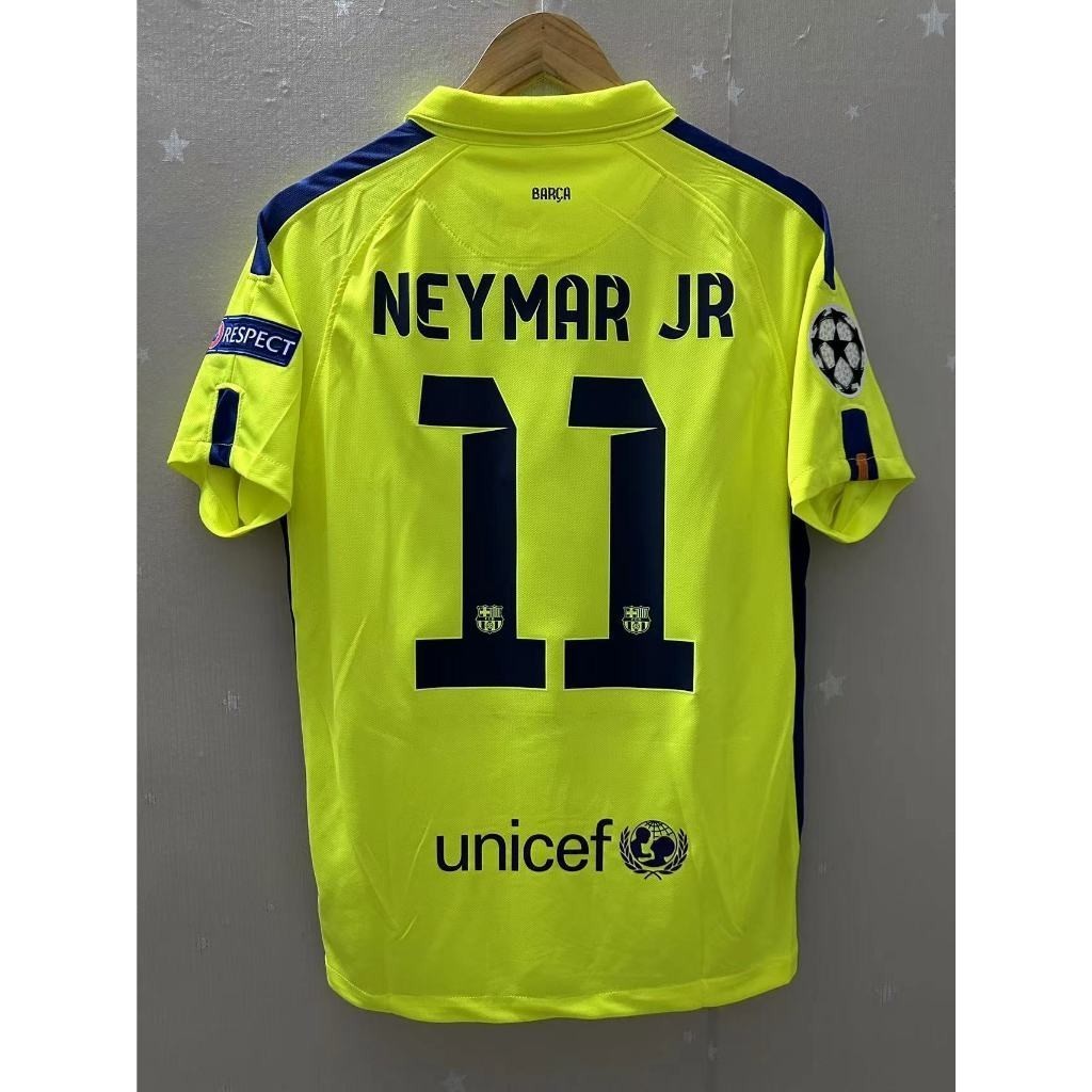 14-15 Barcelona MESSI SUARZ NEYMAR JR Away Áo bóng đá cổ điển Áo thun tùy chỉnh- Terry66-F