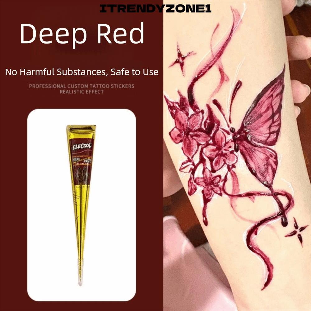 ITRENDYZONE1 Henna Paste Cone, Kem xăm Henna bán vĩnh viễn màu nâu đen, Kem xăm dễ sử dụng Kem henna