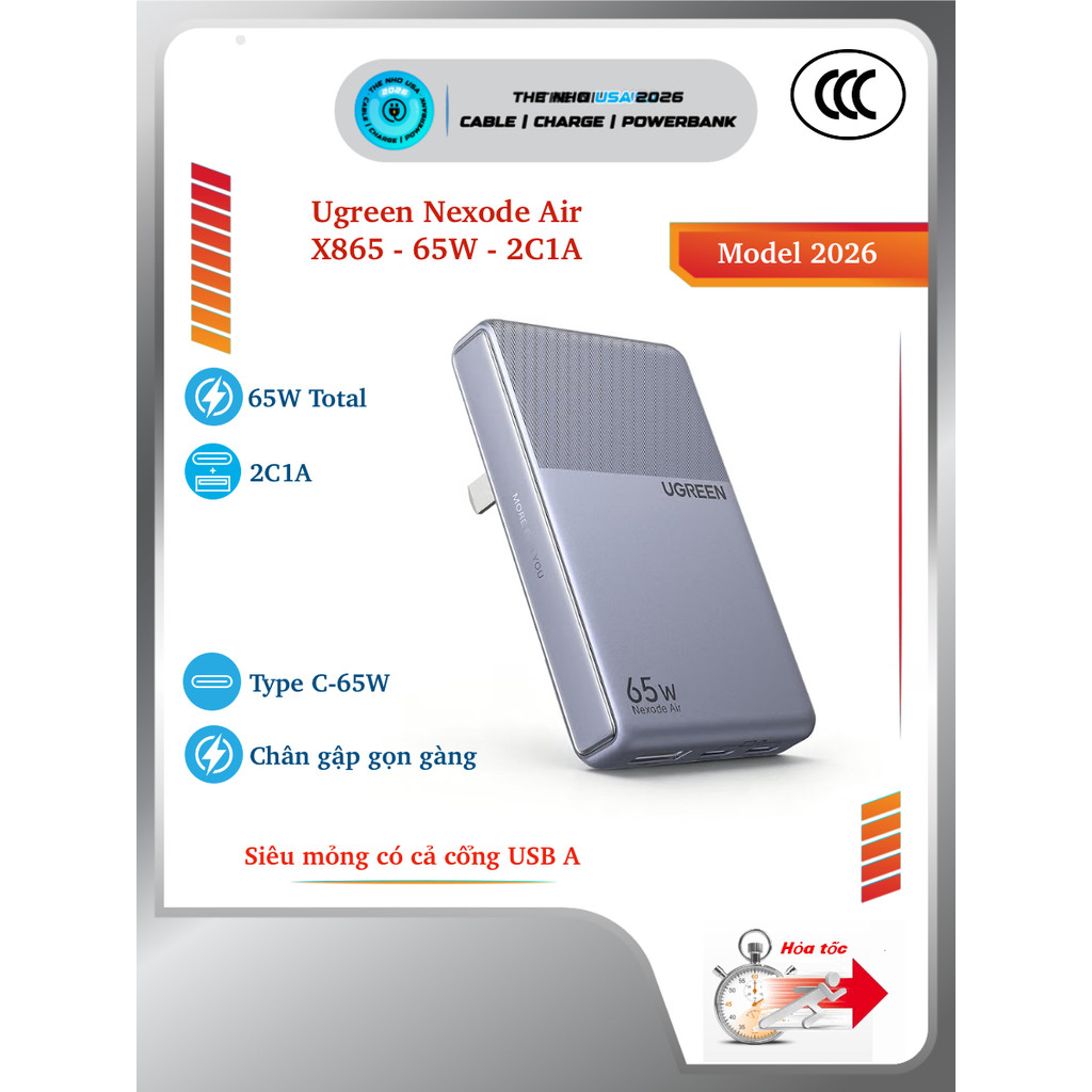 Củ sạc nhanh Ugreen Nexode Air 65W 2C1A X875 PD 65W PPS 5A QC FCP SCP model 2026