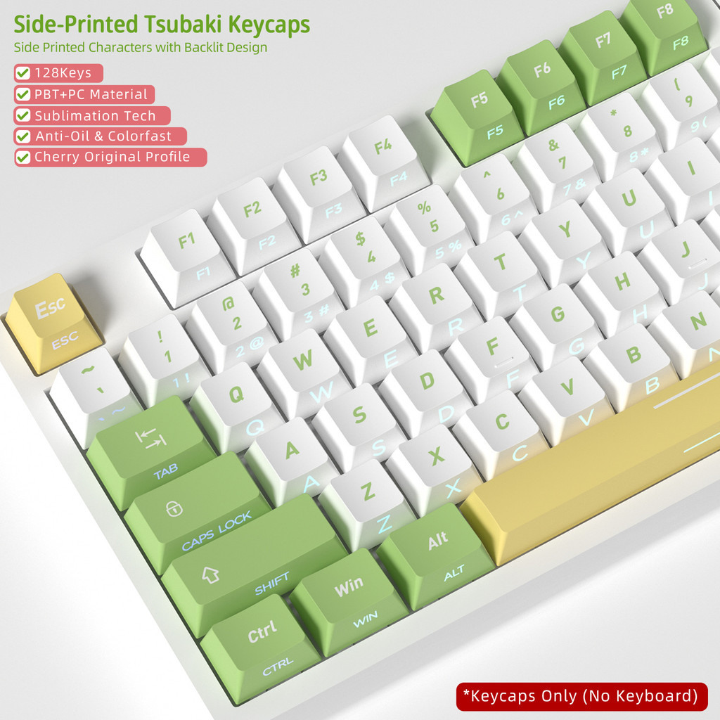 Keycaps Tusbaki in bên cạnh Shine Through Cherry Profile PBT DYE-SUB cho bàn phím cơ 61 / 64 / 68 / 