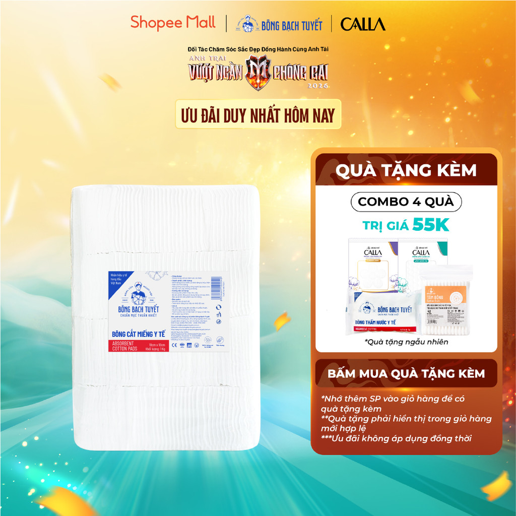 Bông y tế cắt Bạch Tuyết (10cm x 10cm) - 1Kg