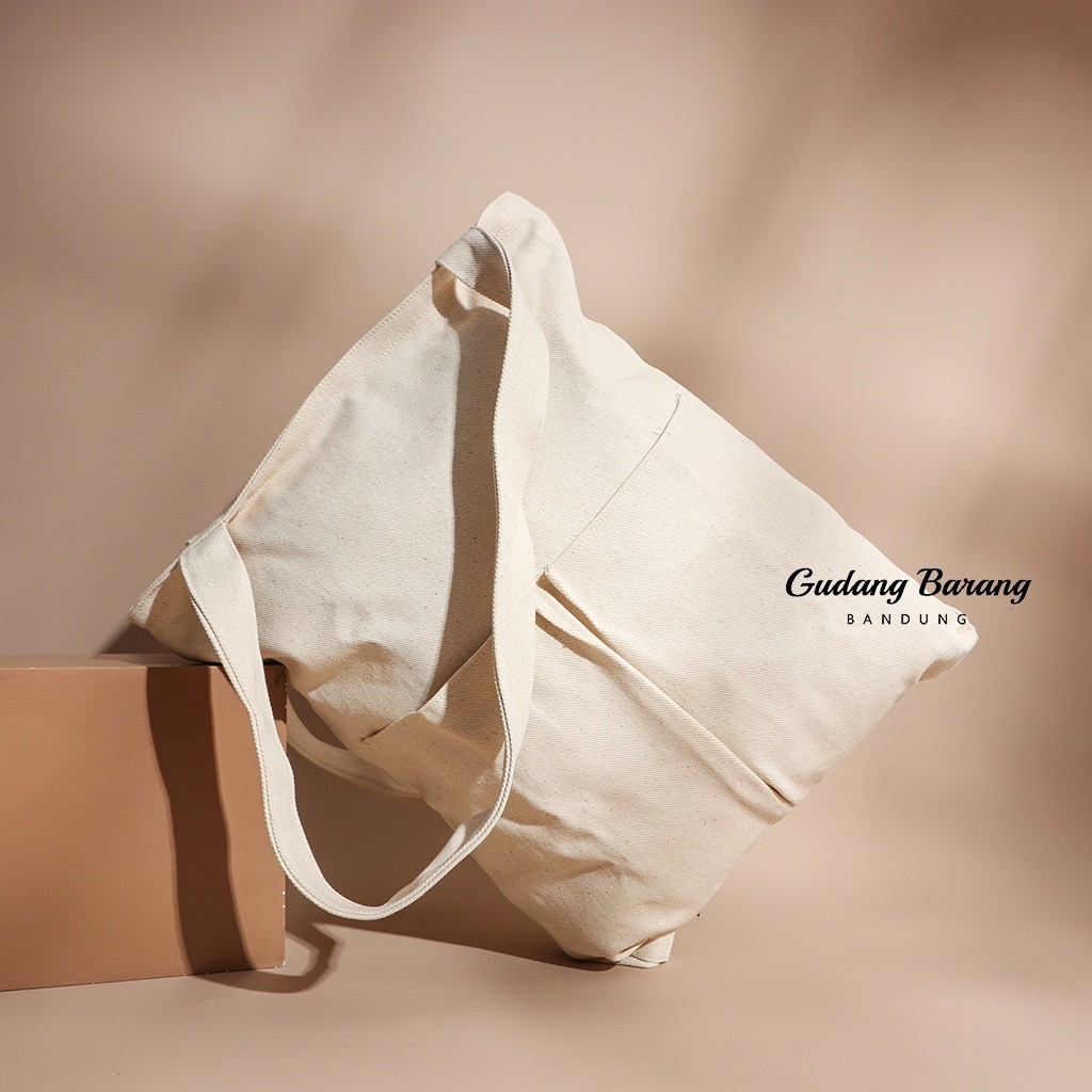 SA2 Túi totebag trơn RAHMA totebag Canvas có dây kéo và túi đôi Túi bổ sung ở mặt trước