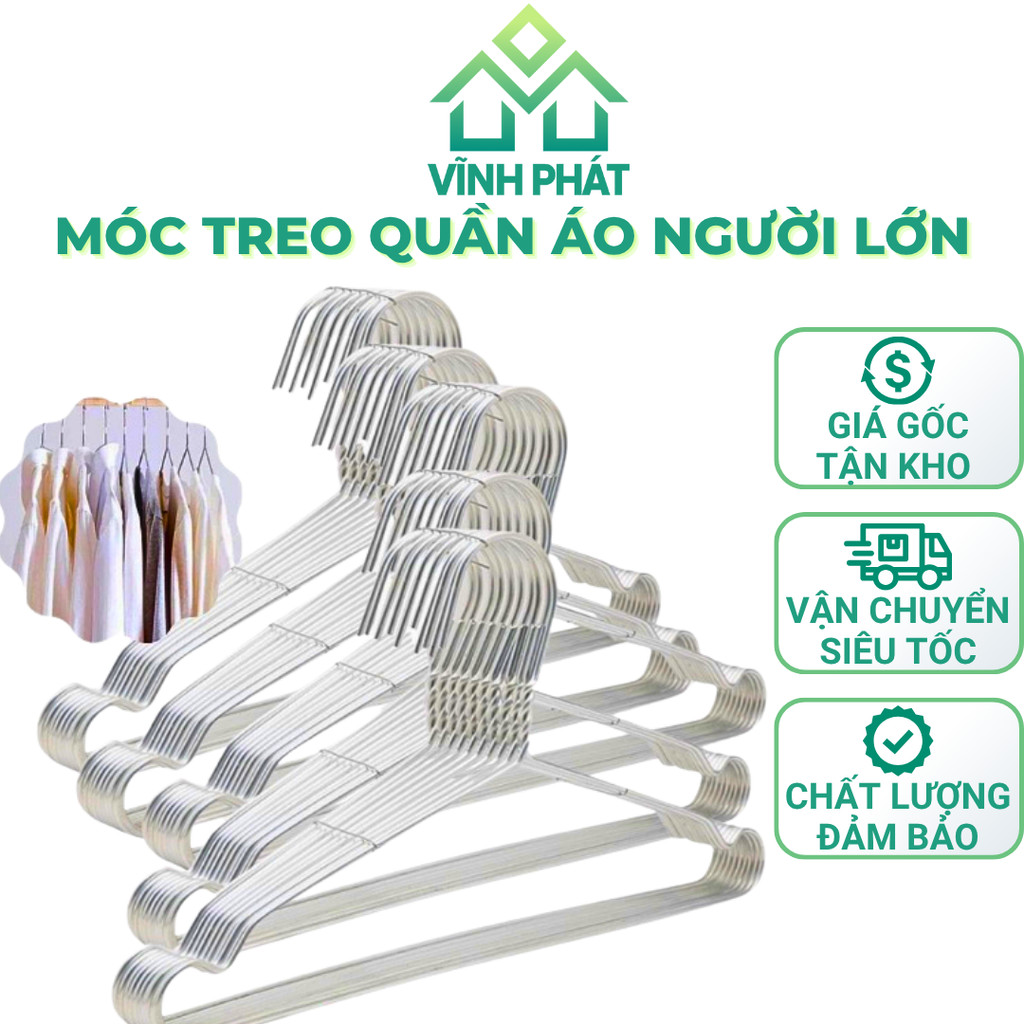 Combo 50 Móc Nhôm Treo Quần Áo Người Lớn, Móc Phơi Đồ, Móc Quần Áo Người Lớn Nhôm Cực Kì Chắc Chắn
