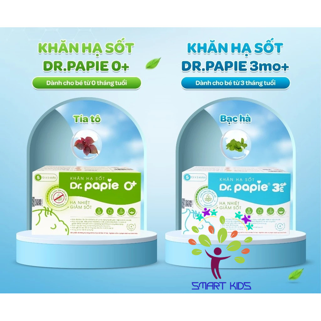  Khăn Ướt Thảo Dược Dr.Papie  Khăn lau hạ sốt Dr Papie dành cho bé 0m+ và 3m+ hộp 25 tờ 