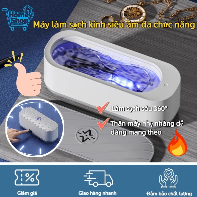 Máy Rửa Kính Siêu Âm Mini Đa Năng,Vệ Sinh Trang Sức, Đồng Hồ, Kính, Phụ Kiện Thời Trang, Khử Khuẩn H