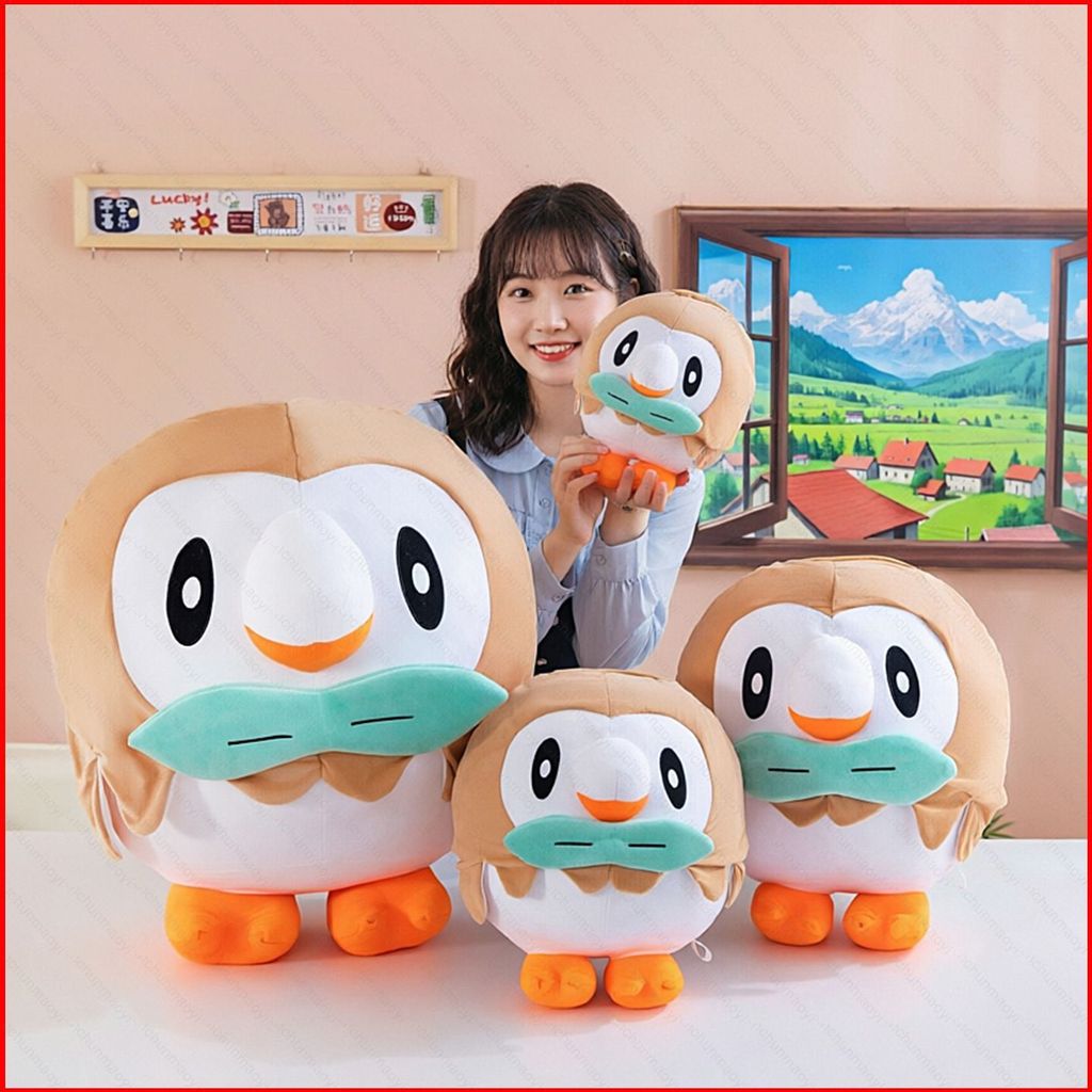DC1 Pokemon Rowlet Plushie Hoạt Hình Dễ Thương Cú Cotton Đồng Hành Búp Bê Gối Mềm