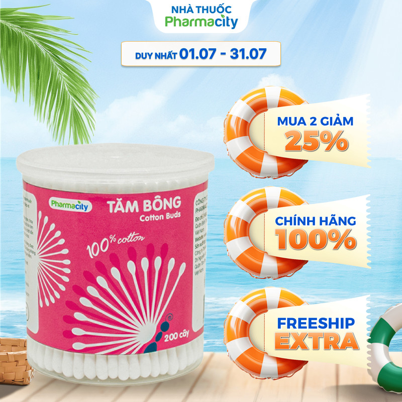 Tăm bông người lớn Pharmacity (200 cây/hộp)