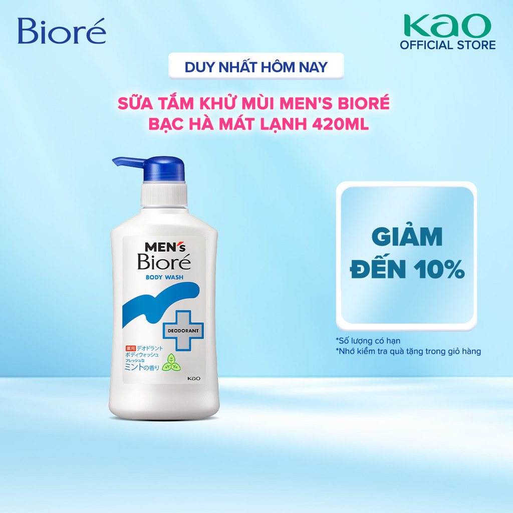 Sữa Tắm Khử Mùi Men's Biore - Bạc Hà Mát Lạnh (Chai) 420ml