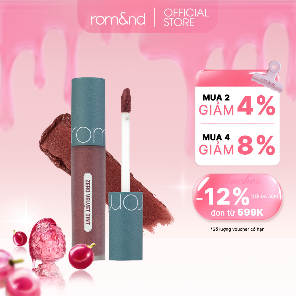 [Rom&nd] [Vintage Series] Son kem lì, lên màu chuẩn, mịn môi Hàn Quốc Romand Zero Velvet Tint 5.5g