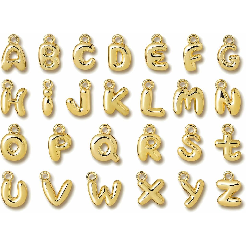 26 Chiếc Bùa Chữ Cái A-Z Bong Bóng, Mặt Dây Mạ Vàng 18K Để Làm Đồ Trang Sức, Quyến Rũ Chữ Cái Ban Đầ
