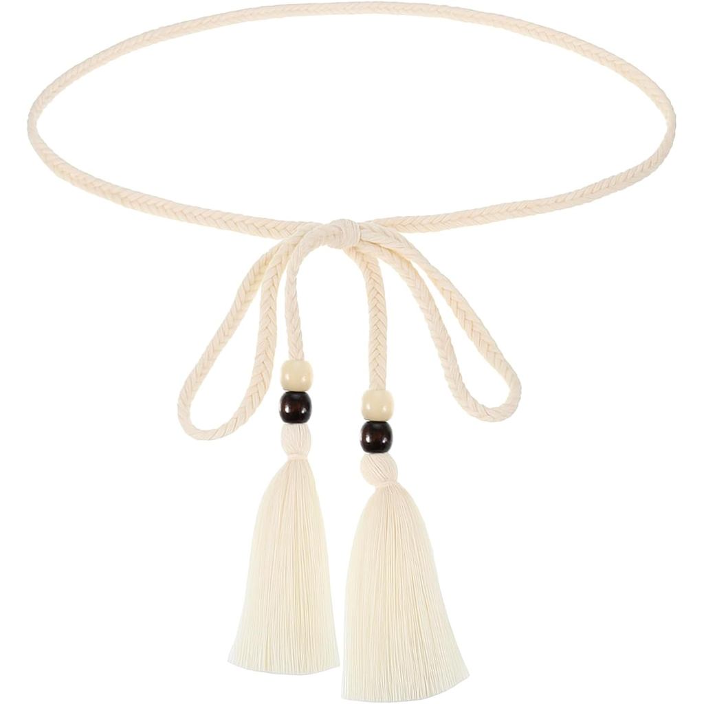 Thắt lưng thắt lưng thắt nút bện cho nữ, Thắt lưng thắt lưng dây xích Boho Skinny có hạt gỗ Thắt lưn