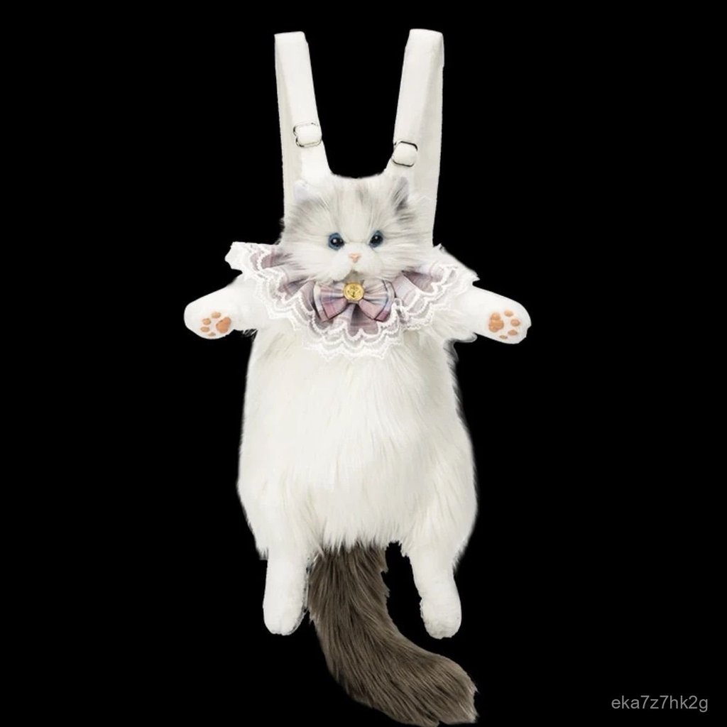 Balo gấu bông hình chú mèo Ragdoll dễ thương cặp sách mèo con nhồi bông mịn màng đồ chơi đóng vai qu