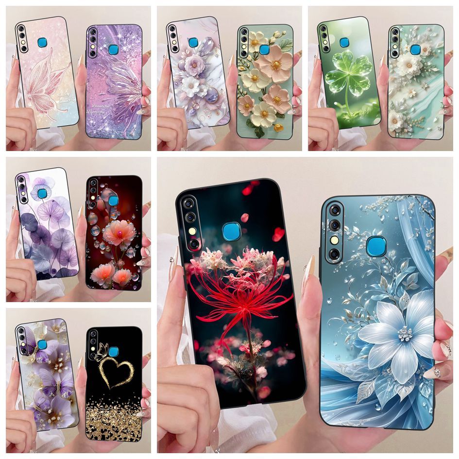 Dành Cho Infinix Hot 8 Lite X650 Vỏ Hoa Bướm Mềm Màu Đen Silicon Cho Infinix Hot 8 X650C X650B X650D