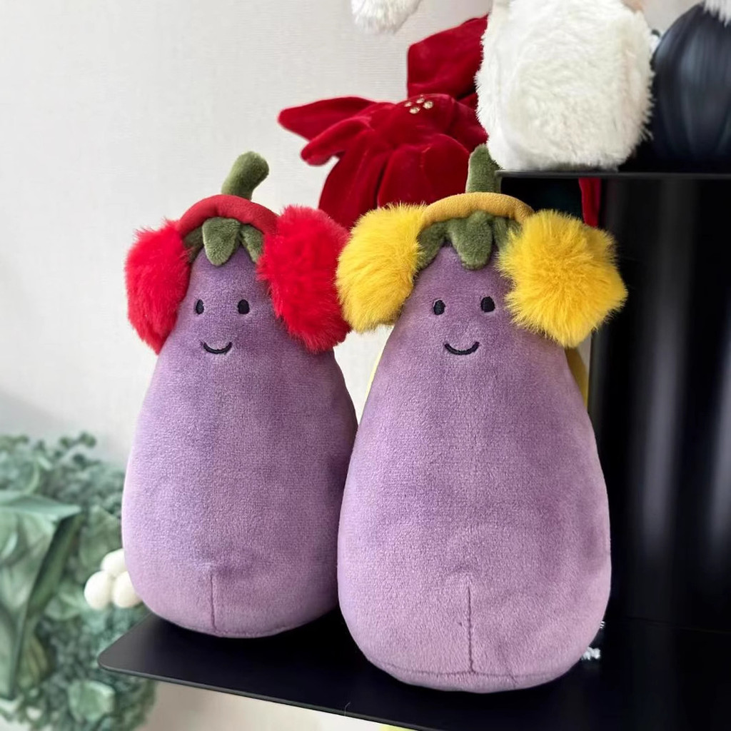 XVTO Warm eggplant yellow/Red earmuff small eggplant toy, cute plush gift for comforting children