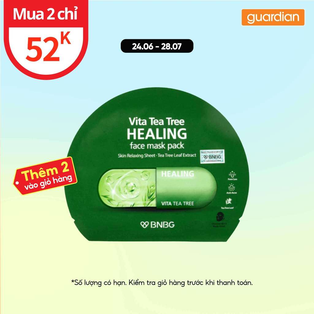 Mặt Nạ Tràm Trà Hỗ Trợ Thải Độc Da Giảm Mụn Vita Tea Tree Healing Face Mask Pack BNBG 30ml