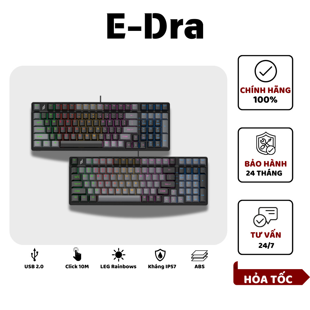 Bàn Phím Gaming Quang Học EDRA EK398X Alpha/Beta – Optical Blue Switch, Chống Nước IP57 - BH 2 Năm