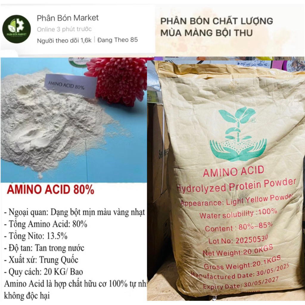 bao 20kg amino acid 80% - đạm cá - bao bất kỳ đúng hàm lượng