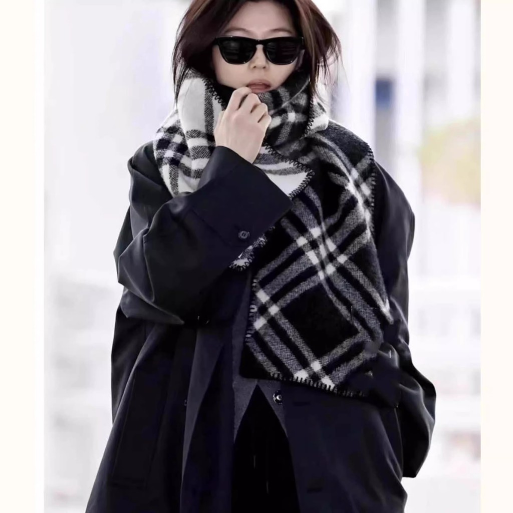 Hàn Quốc emis Jun Ji Hyun Cùng Phong Cách Khăn Phong Cách Mới Đen Trắng Kẻ Sọc Cashmere Houndstooth 