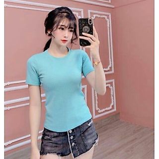Áo thun gân tay ngắn, áo thun nữ babytee body dáng chuẩn -Lylyna A01
