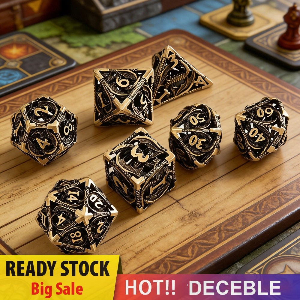 7 Cái / bộ Dragon Metal Steampunk Polyhedral Dice Set dành cho trò chơi nhập vai DND Bộ xúc xắc kim 