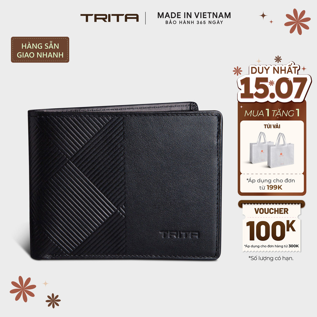 Ví nam da bò Trita (Thời trang nam dáng ngang - Ví da RVN05) Bagsmart