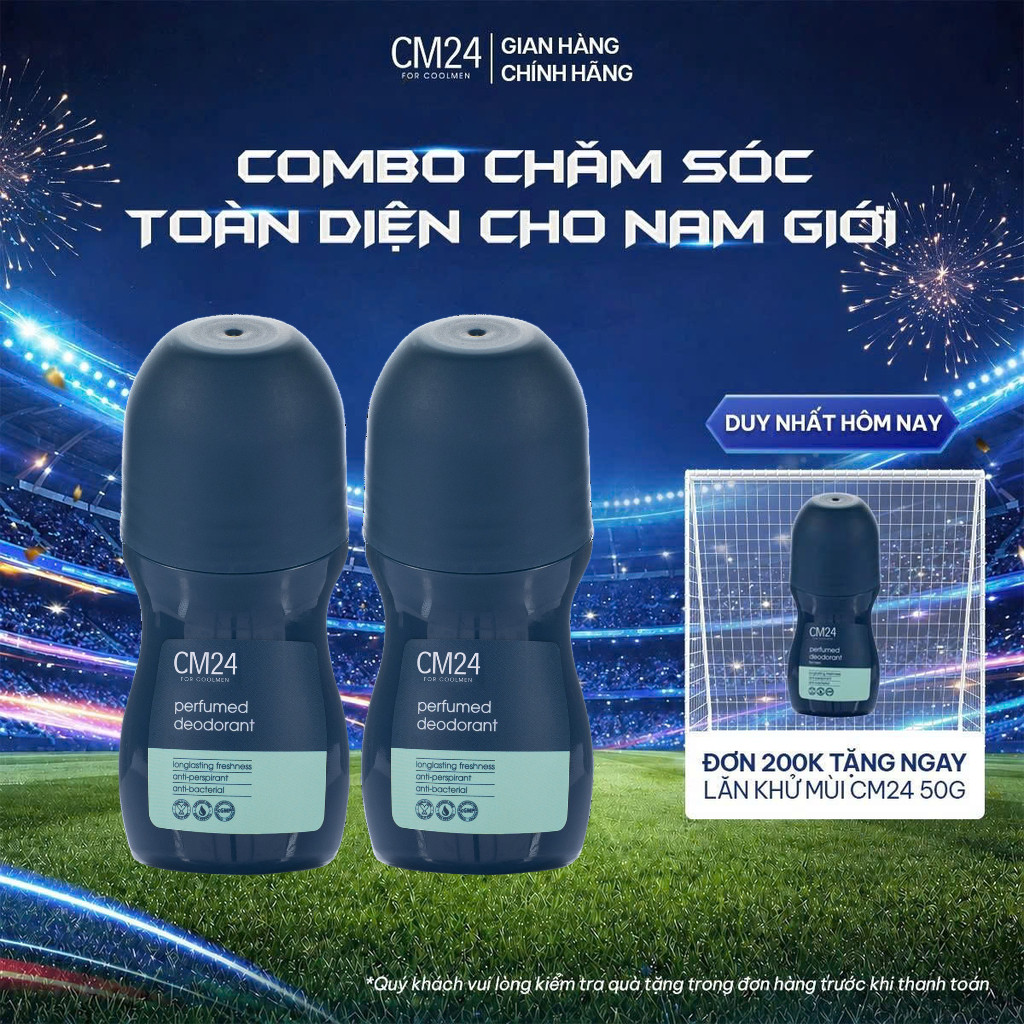 Combo 2 Lăn Khử Mùi CM24 for Coolmen 50g Ngăn Mùi, Khô Thoáng 24H Suốt Ngày Dài, Không Lo Vàng Áo