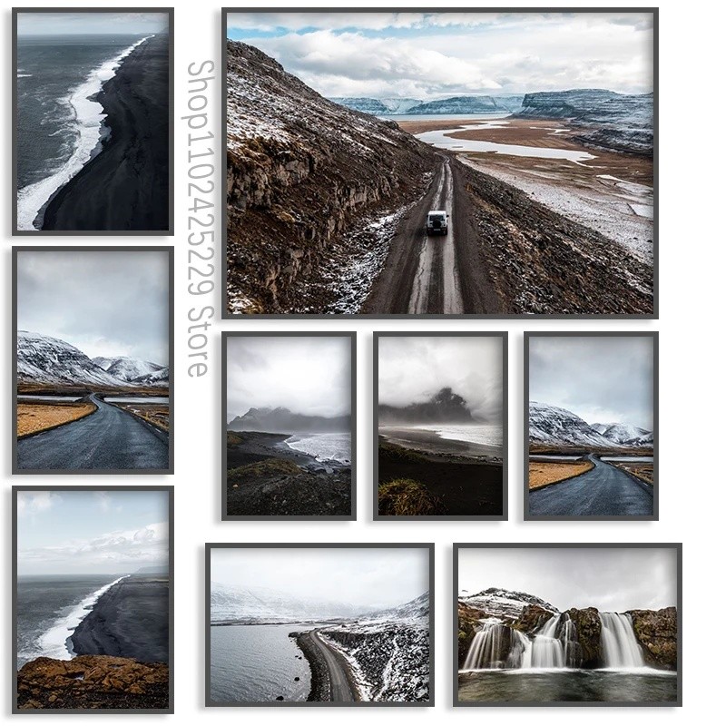 Iceland Phong Cảnh Bờ Biển Đường Cao Tốc Vùng Núi Poster Canvas In Iceland Du Lịch Trang Trí Tường I
