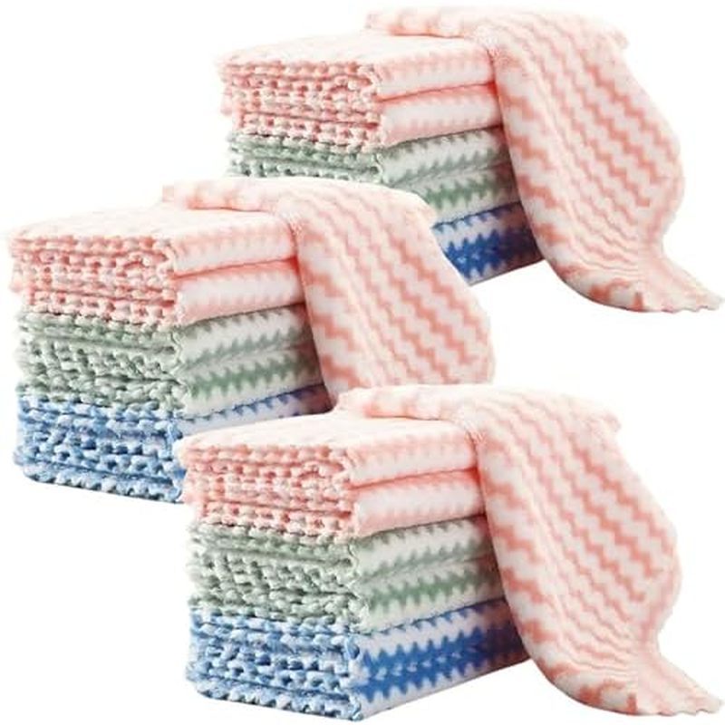 21 Pack Super Absorbent Dish Cloths Coral Velvet Microfiber Kitchen Towels Lint-Free Nonstick Oil Re