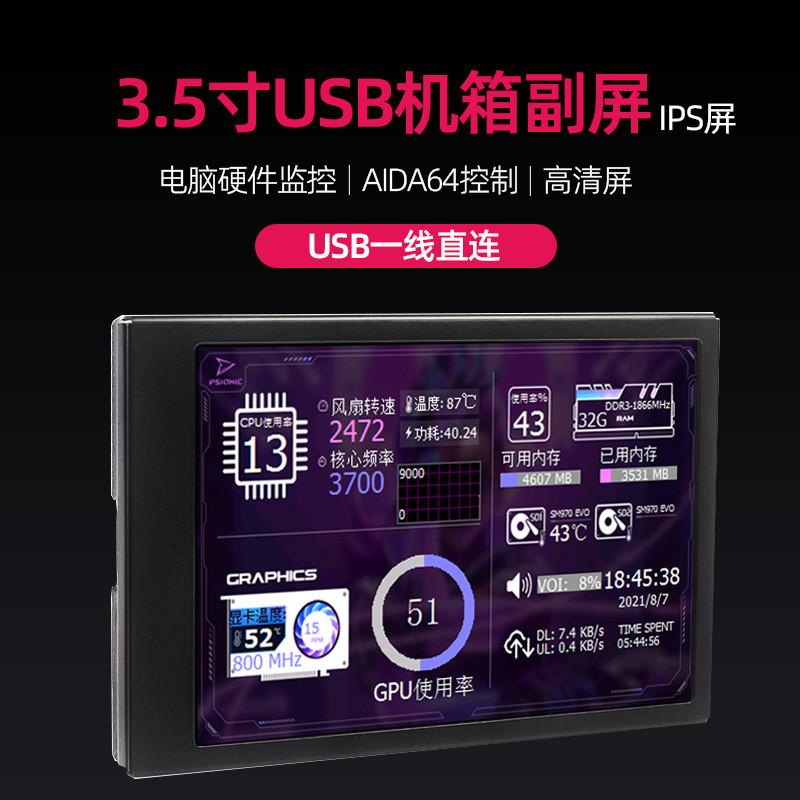 Khung máy tính Type-C 3.5 inch màn hình phụ IPS giám sát tình trạng PC Aida64