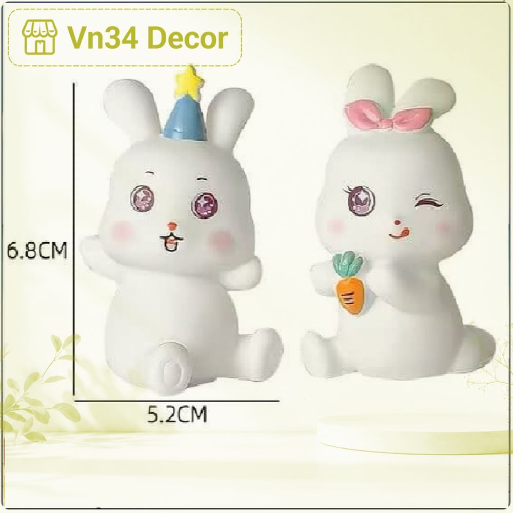 CẶP THỎ TRẮNG CUTE Trang Trí Bánh Sinh Nhật, Thỏ Trang Trí Bánh Kem Cute, Phụ Kiện Decor Bánh Kem Cặ