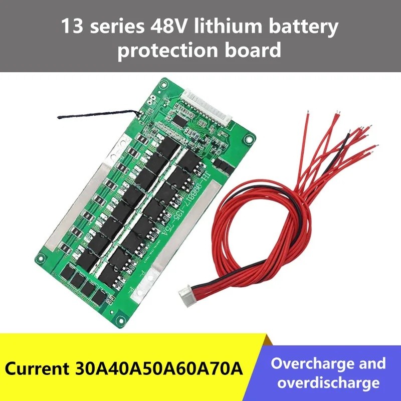 Bảng bảo vệ pin Lithium BMS 13S 48V 30A / 40A / 50A / 60A / 70A Li-ion Cell 18650 Bảo vệ pin PCB Boa