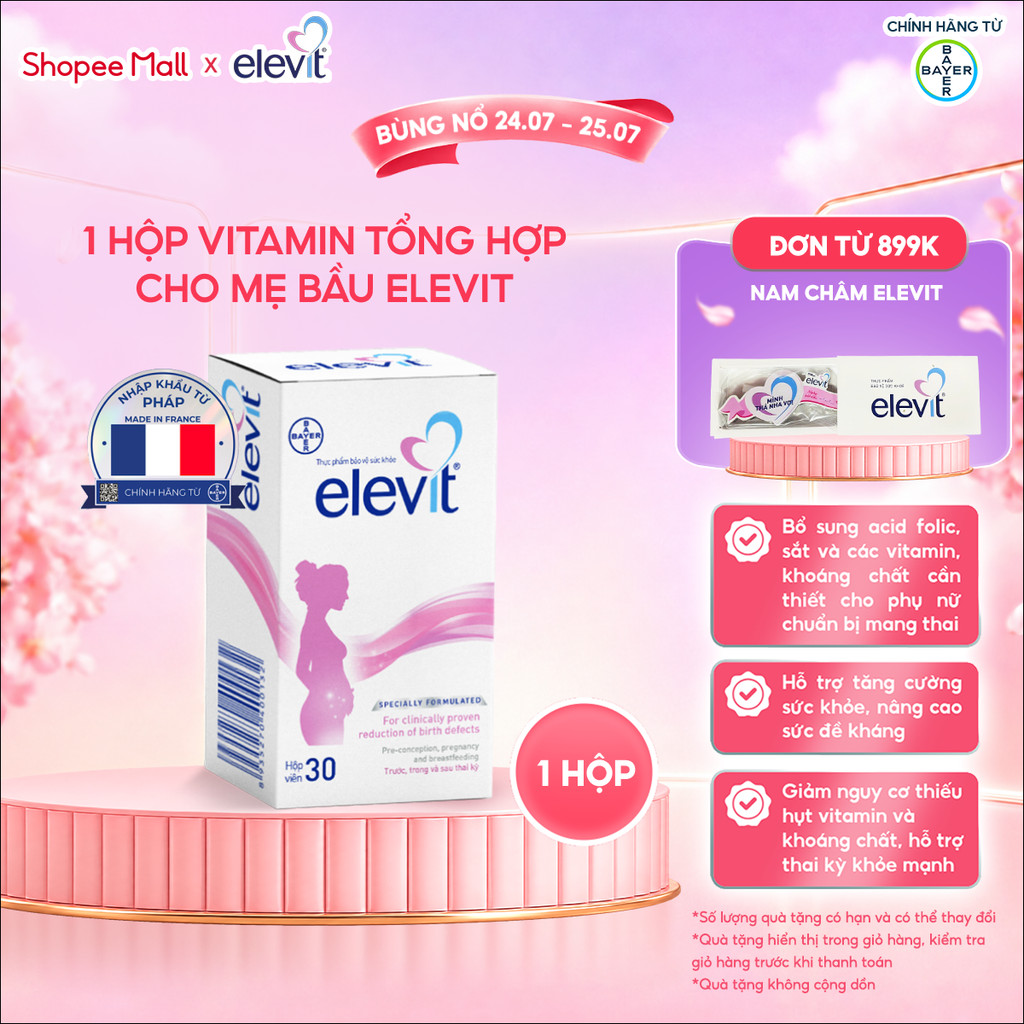 [LS] Thực phẩm bảo vệ sức khỏe Elevit bổ sung Acid Folic, Sắt, Canxi, Các Vitamin và Các khoáng chất