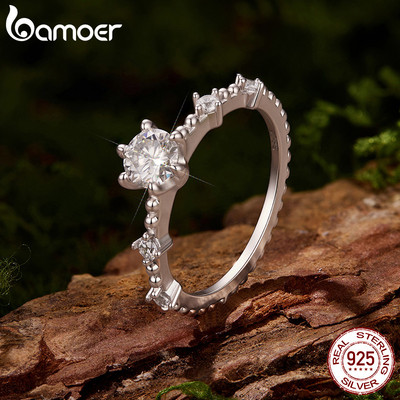 Bamoer Bạc 925 Moissanite Nhẫn 0.5CT Starlight Trang Sức Quà Tặng Cho Nữ Có Giấy Chứng Nhận