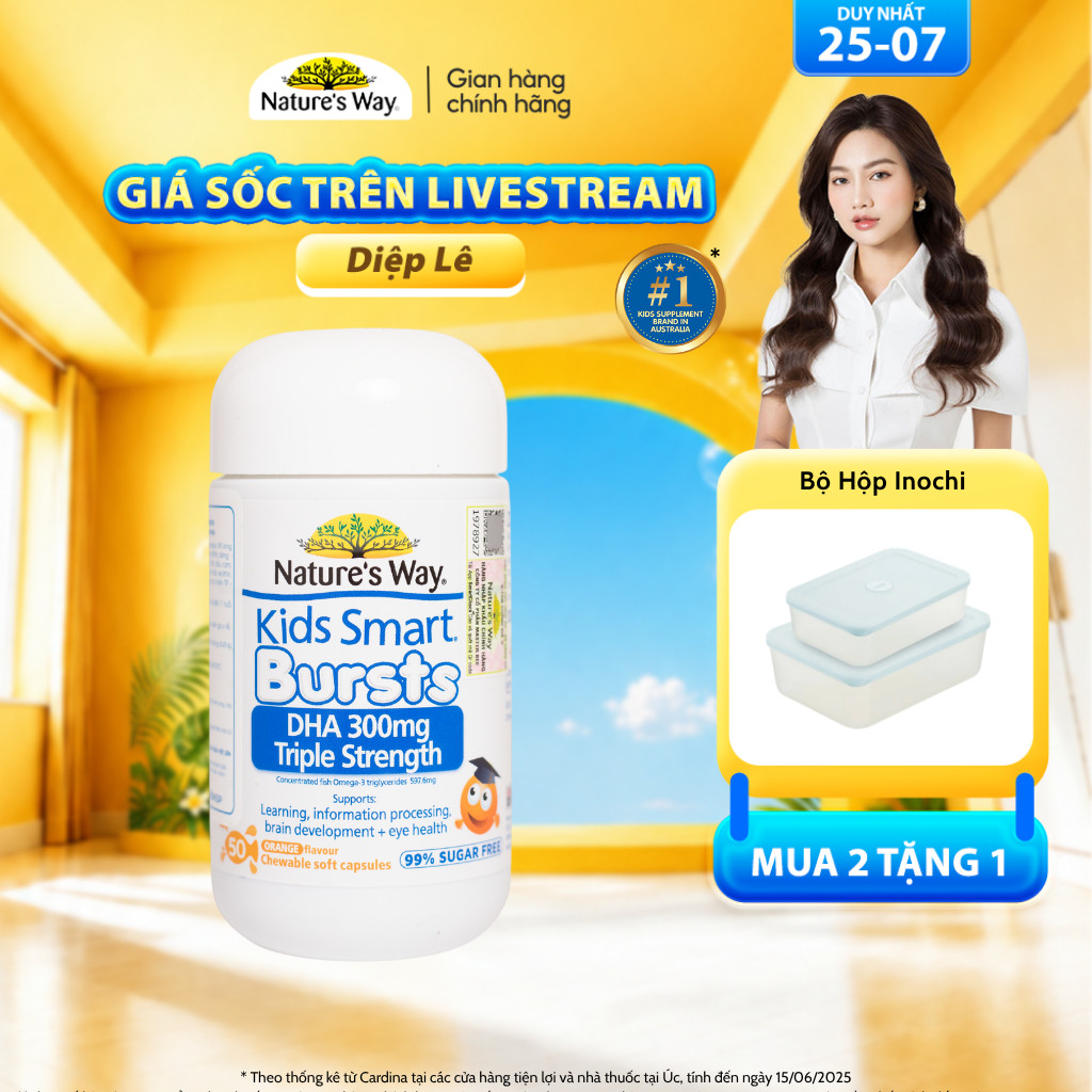 DHA 300mg Nature's Way Kids Smart Triple Strength Bổ Sung Dầu Cá Cô Đặc Omega 3 RTG Hàm Lượng Cao Ch