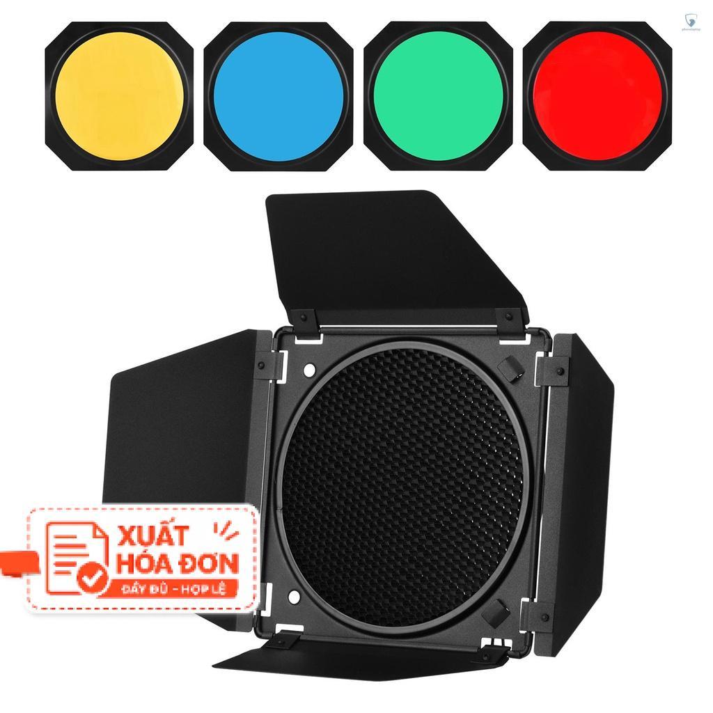 Barndoor 4 filter màu, lưới tổ ong, ngàm bowen