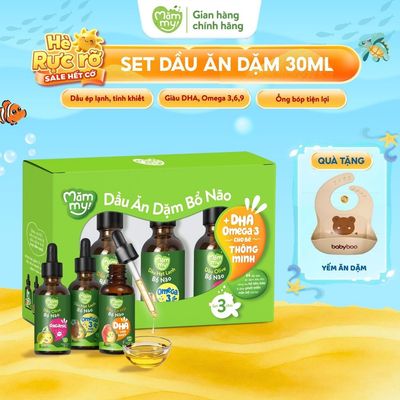 Dầu Ăn Dặm Cho Bé Mămmy dầu Cá hồi, Hạt lanh, Oliu, Gấc, Óc chó bổ sung DHA bé từ 6 tháng, chai 30ml