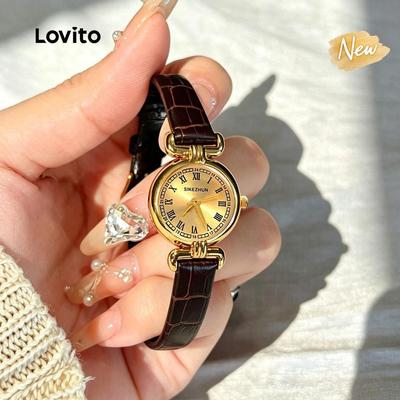 (New Arrival) Lovito  Đồng hồ thạch anh thanh lịch họa tiết thạch anh QWFB123FX015