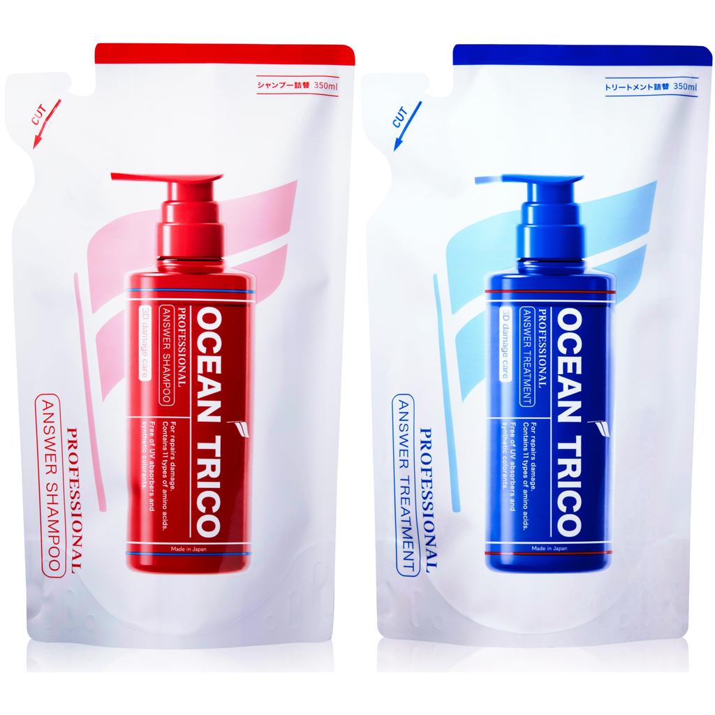 [New Model] OCEAN TRICO Answer Shampoo and Treatment Set Refill 350ml each, Naturally Expanding Happ