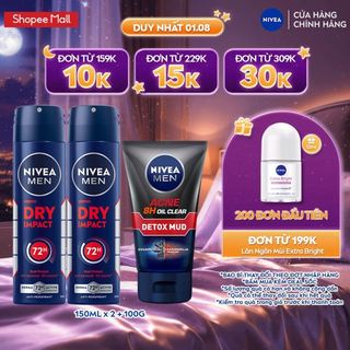 Bộ 3 Xịt Ngăn Mùi NIVEA MEN Khô Thoáng 150ml và Sữa Rửa Mặt NIVEA MEN Bùn Khoáng 100g - 81602x2 + 83940