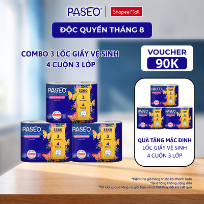 [Combo 24 Cuộn] Giấy Vệ Sinh PASEO 4 Cuộn/Lốc Có In Mềm Mịn Tan Nhanh Không Tắc Nghẽn (3 Lớp)