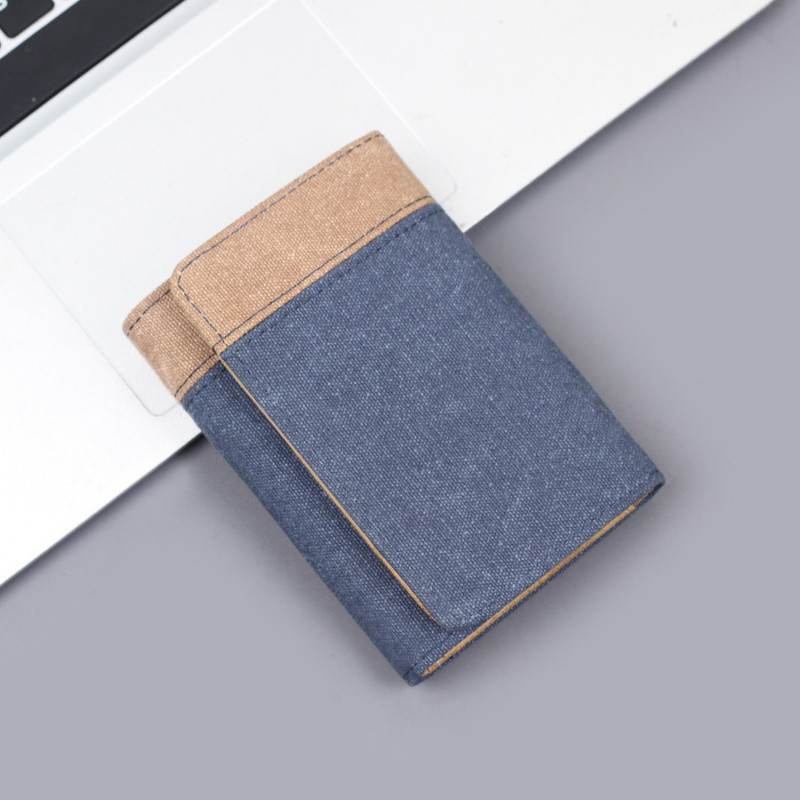 M] Ví phong cách mới Ví nam Denim ba lần Ví nam bằng vải nam Ví vải canvas dung tích lớn