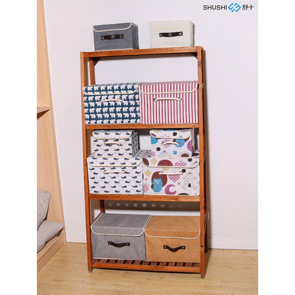 Shu Shi Hộ Gia Đình Vải Lanh Cotton Giỏ Bảo Quản Quần Áo Có Thể Gập Lại Đồ lặt vặt Đồ Chơi Hộp Bảo B