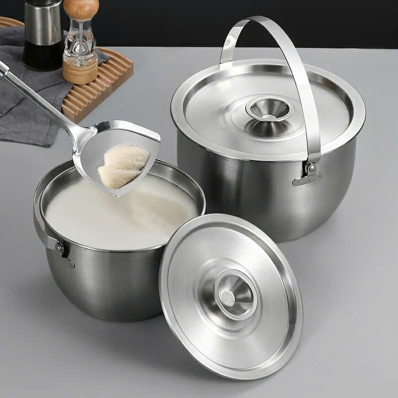 Nồi Lọc Dầu Inox 2,8 Lít Âu Đựng Mỡ Kèm Khay Lọc Có tay Xách Tiện Dụng.Âu Đựng Mỡ Inox 316 Dung tích